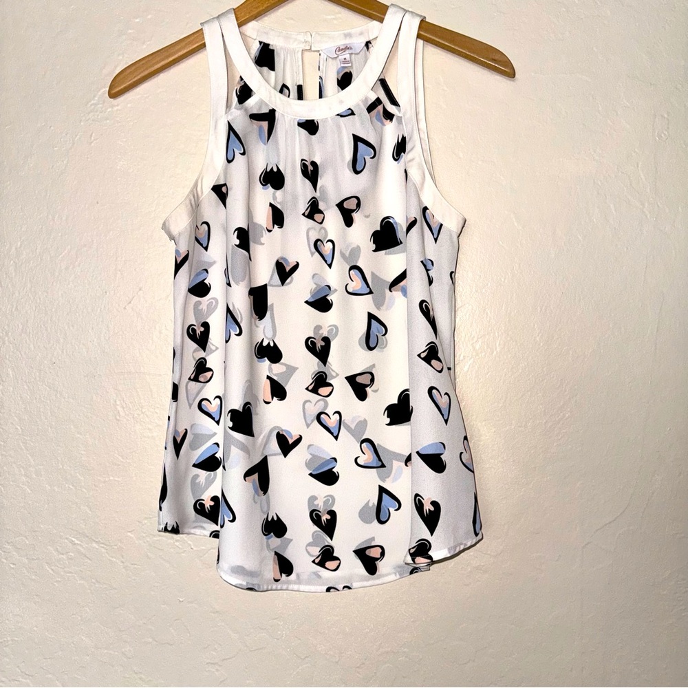 Candies Racer Back Tank Top White with Hearts Blouse Size M